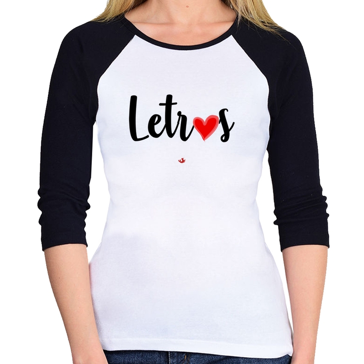 Baby Look Raglan Letras por amor Manga 3/4