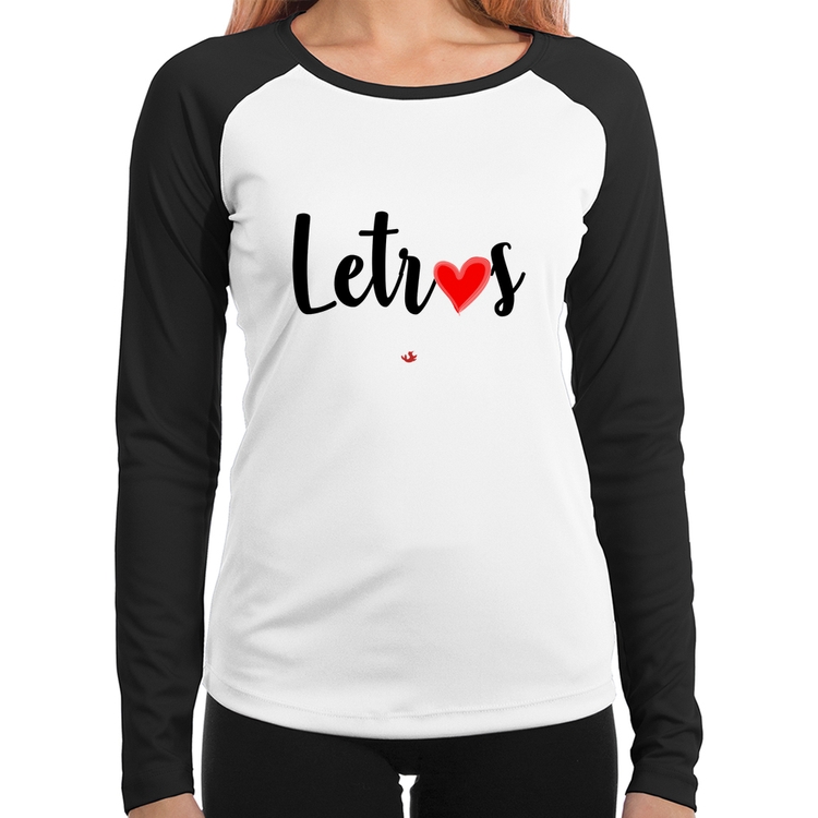 Baby Look Raglan Letras por amor Manga Longa