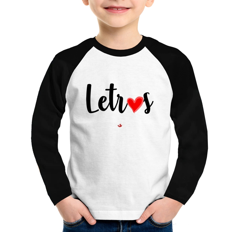 Camiseta Raglan Infantil Letras por amor Manga Longa