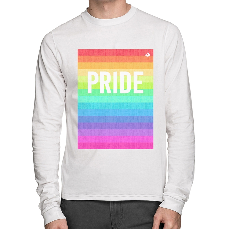 Camiseta Algodão LGBT Pride - Arco-íris Orgulho Manga Longa - Branca