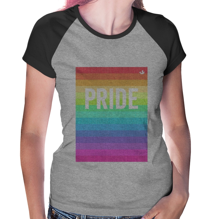 Baby Look Raglan LGBT Pride - Arco-íris Orgulho - Cinza/Preto