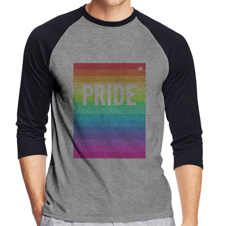 Camiseta Raglan LGBT Pride - Arco-íris Orgulho Manga 3/4 - Cinza/Preto