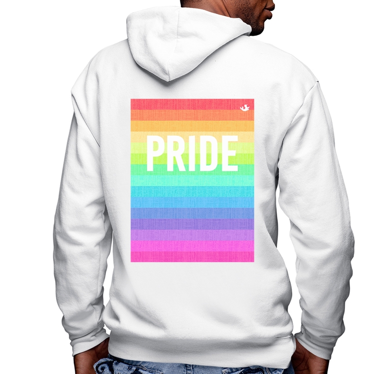 Blusa Moletom LGBT Pride - Arco-íris Orgulho Masculina com Capuz e Zíper - Branca