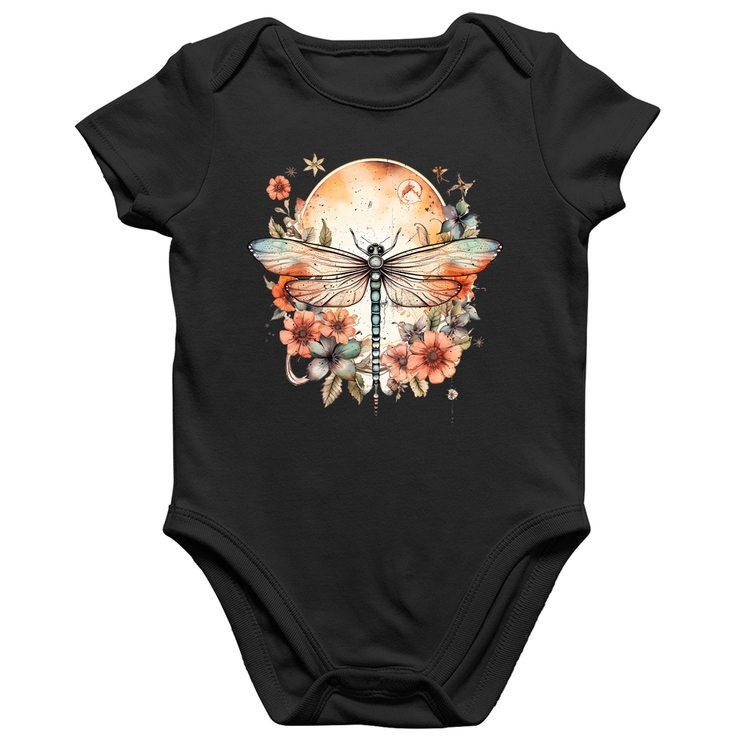 Body Bebê Algodão Libélula, Lua e Flores