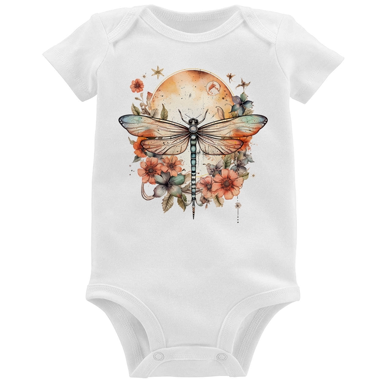 Body Bebê Libélula, Lua e Flores