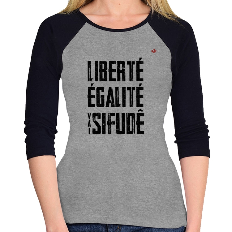 Baby Look Raglan Liberté, Égalité, Vai sifudê Manga 3/4 - Cinza/Preto