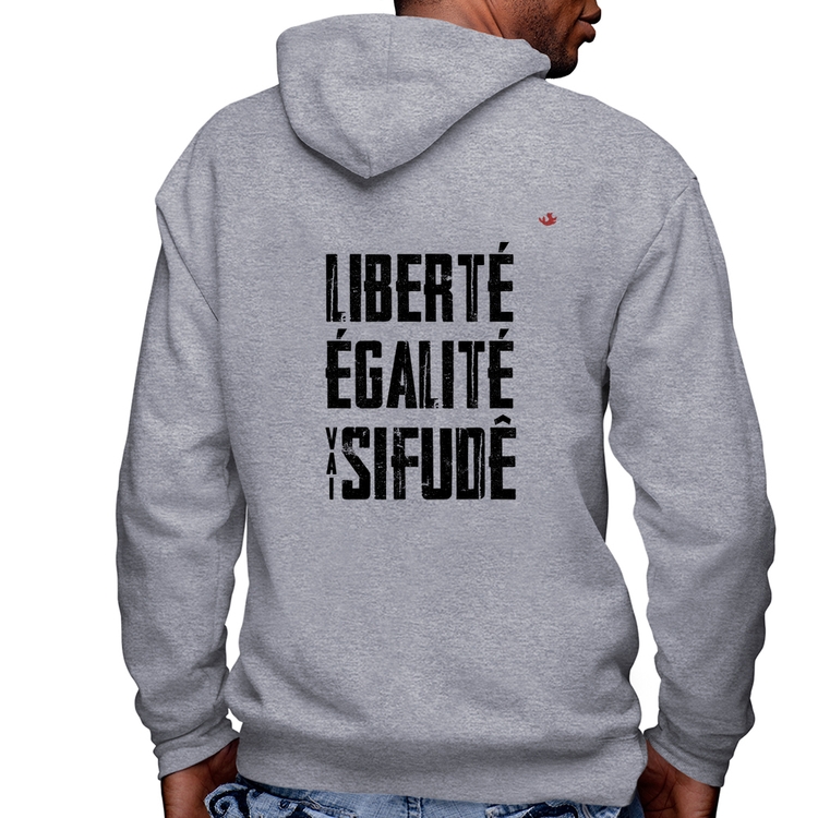 Blusa Moletom Liberté, Égalité, Vai sifudê Masculina com Capuz e Zíper - Mescla