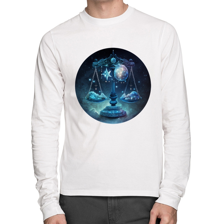 Camiseta Algodão Libra Sígno Manga Longa - Branca