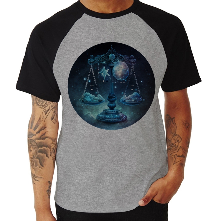 Camiseta Raglan Libra Sígno - Cinza/Preto