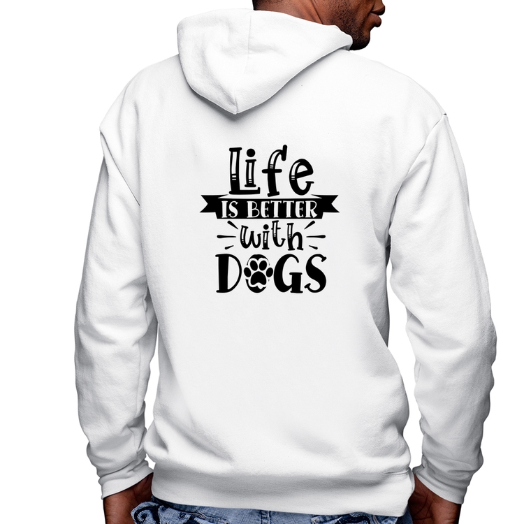 Blusa Moletom Life Is Better With Dogs Masculina com Capuz e Zíper - Branca
