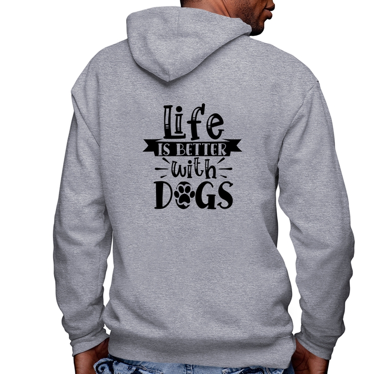 Blusa Moletom Life Is Better With Dogs Masculina com Capuz e Zíper - Mescla