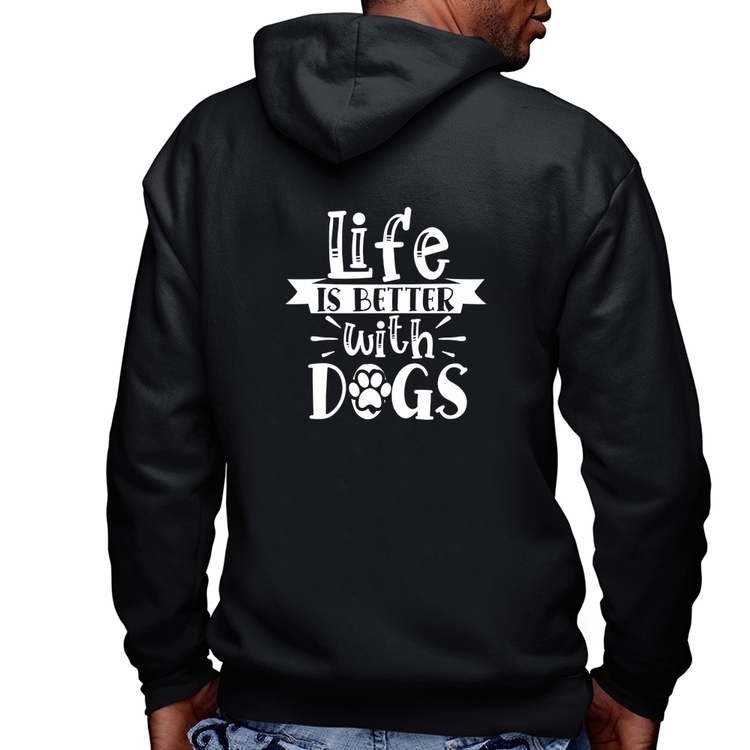 Blusa Moletom Life Is Better With Dogs Masculina com Capuz e Zíper