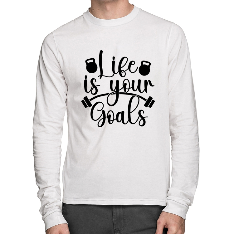 Camiseta Algodão Life Is Your Goals Manga Longa - Branca