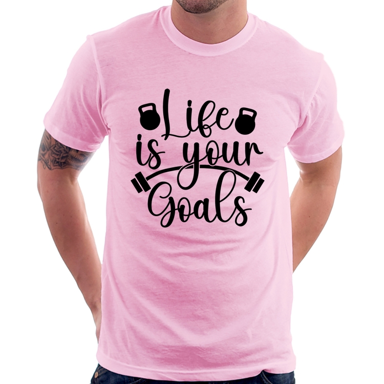 Camiseta Life Is Your Goals - Rosa Bebê