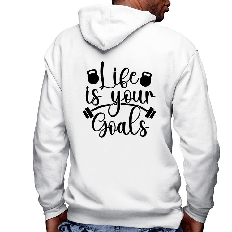 Blusa Moletom Life Is Your Goals Masculina com Capuz e Zíper - Branca