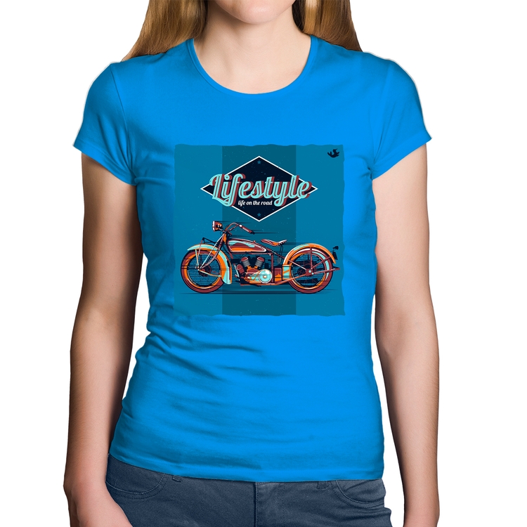 Baby Look Algodão Life on the road - Azul