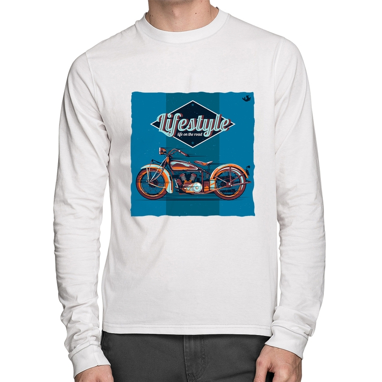 Camiseta Algodão Life on the road Manga Longa - Branca