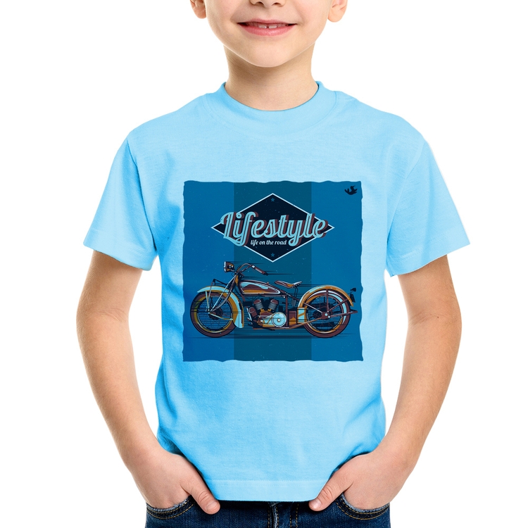 Camiseta Infantil Life on the road - Azul Bebê