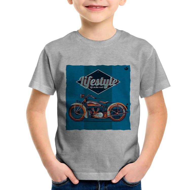 Camiseta Infantil Life on the road - Cinza