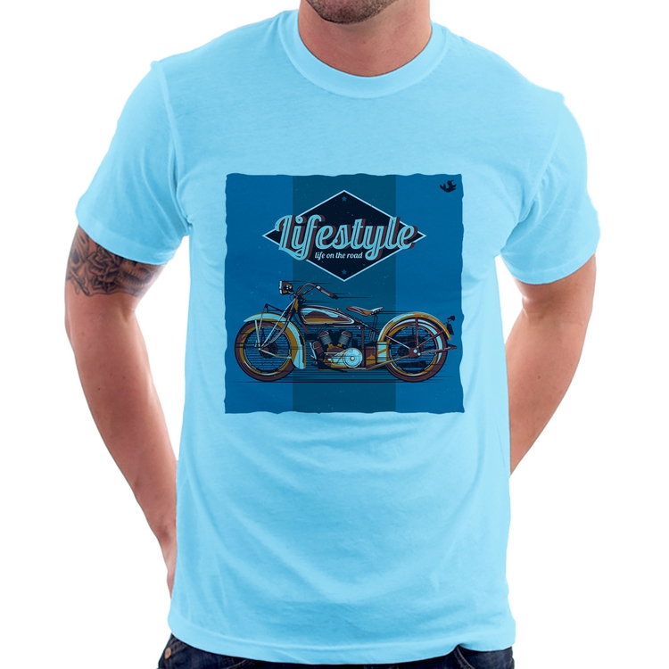 Camiseta Life on the road - Azul Bebê