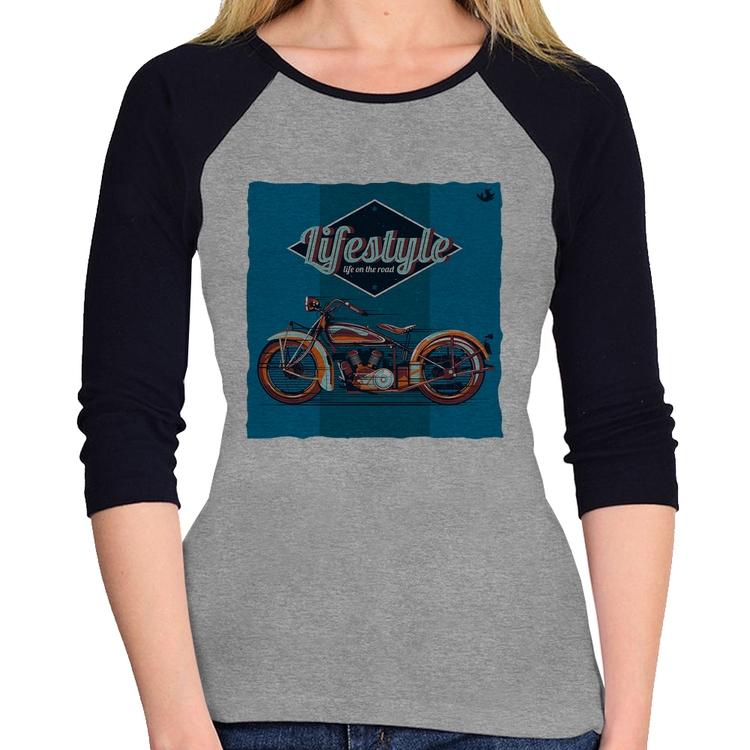 Baby Look Raglan Life on the road Manga 3/4 - Cinza/Preto