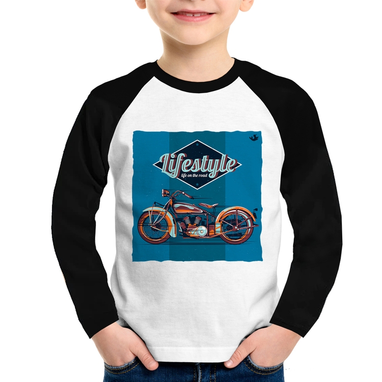 Camiseta Raglan Infantil Life on the road Manga Longa