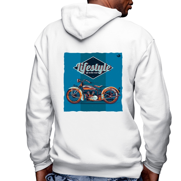 Blusa Moletom Life on the road Masculina com Capuz e Zíper - Branca