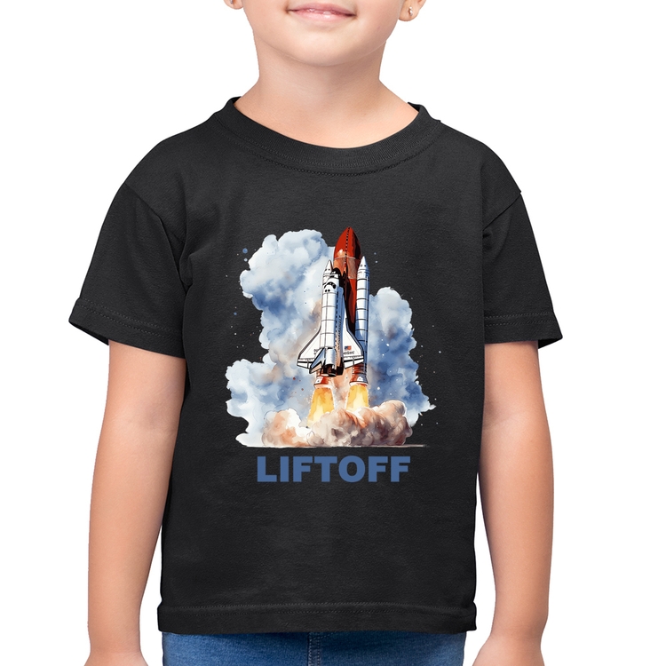 Camiseta Algodão Infantil Liftoff: Lançamento do Ônibus Espacial