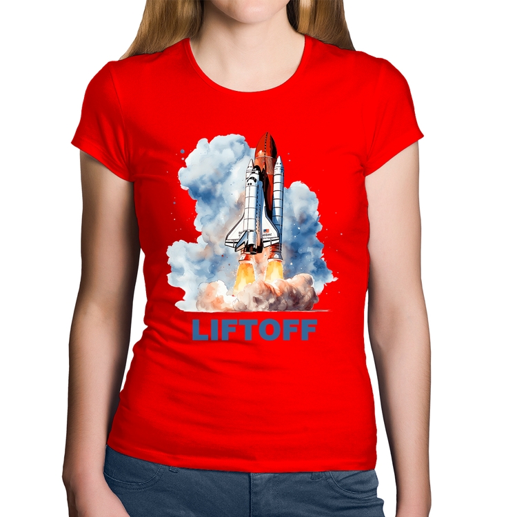 Baby Look Algodão Liftoff: Lançamento do Ônibus Espacial - Vermelha