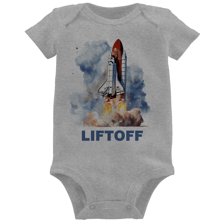 Body Bebê Liftoff: Lançamento do Ônibus Espacial - Cinza