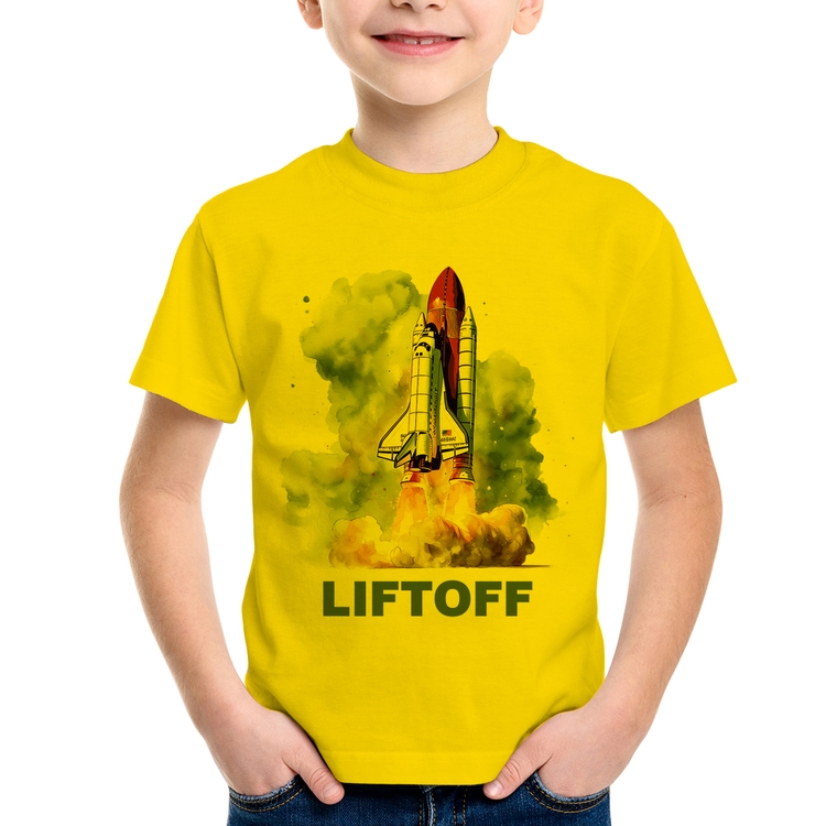 Camiseta Infantil Liftoff: Lançamento do Ônibus Espacial - Amarela