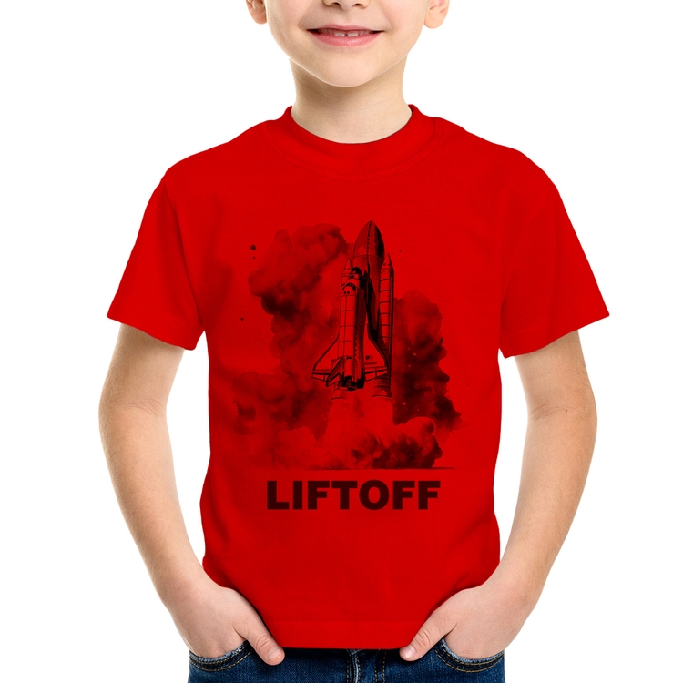 Camiseta Infantil Liftoff: Lançamento do Ônibus Espacial - Vermelha