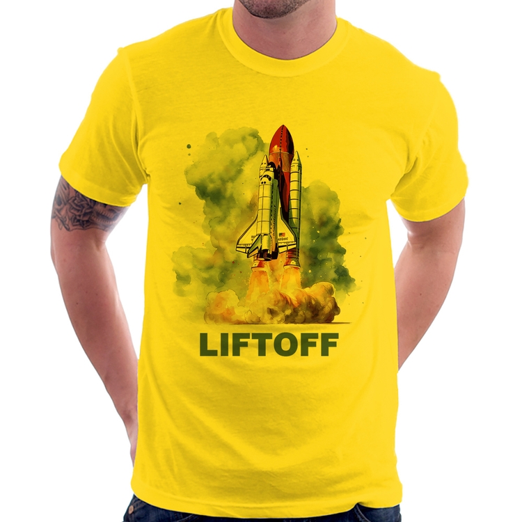 Camiseta Liftoff: Lançamento do Ônibus Espacial - Amarela