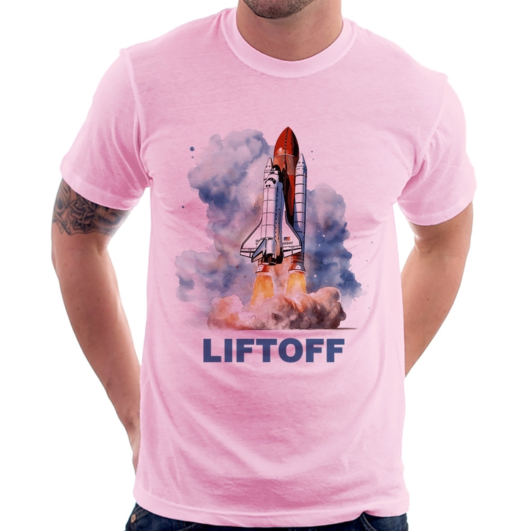 Camiseta Liftoff: Lançamento do Ônibus Espacial - Rosa Bebê