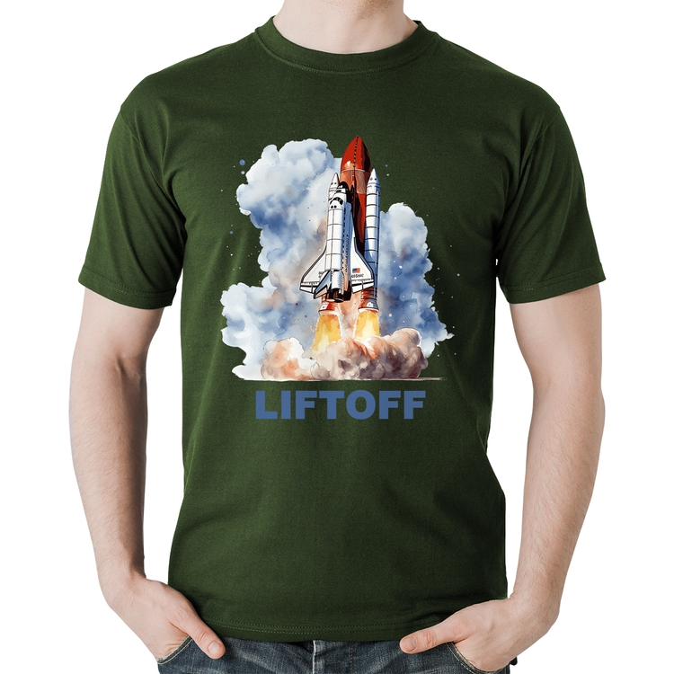 Camiseta Algodão Liftoff: Lançamento do Ônibus Espacial - Musgo