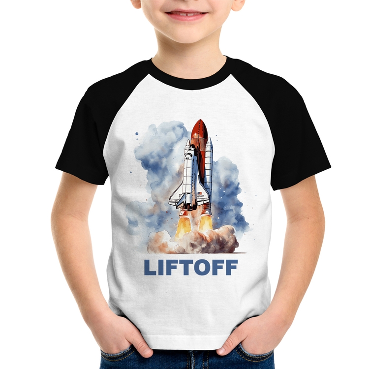 Camiseta Raglan Infantil Liftoff: Lançamento do Ônibus Espacial