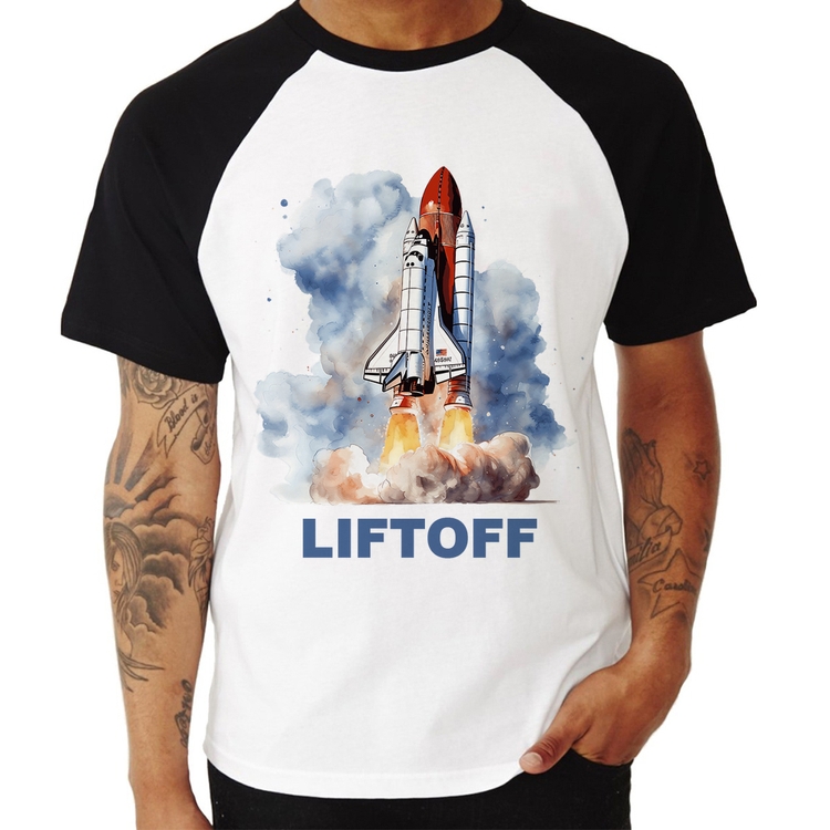 Camiseta Raglan Liftoff: Lançamento do Ônibus Espacial
