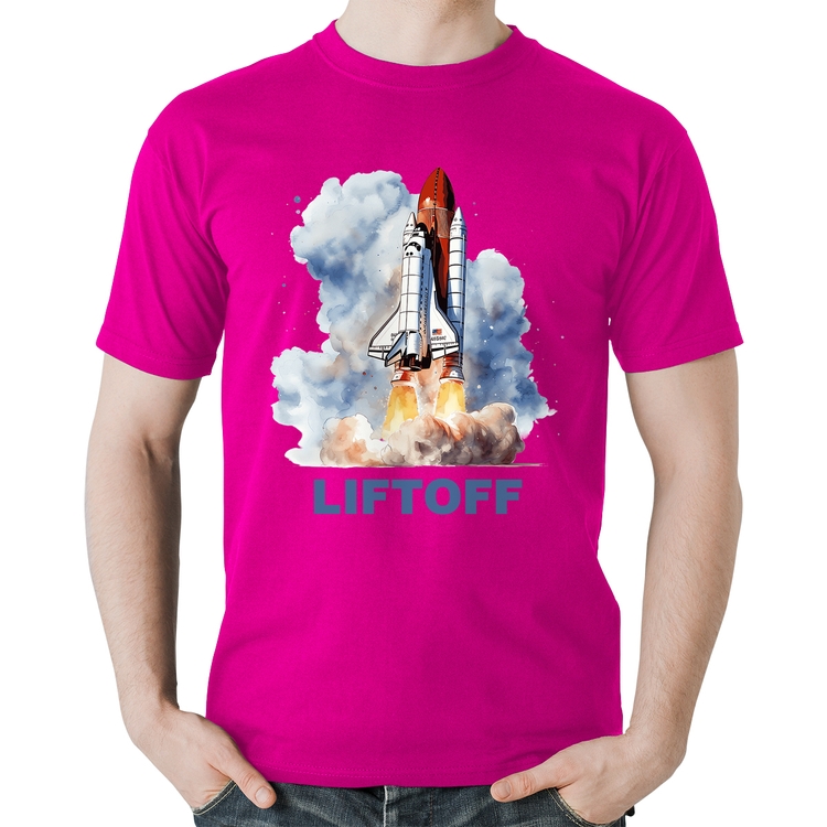 Camiseta Algodão Liftoff: Lançamento do Ônibus Espacial - Rosa