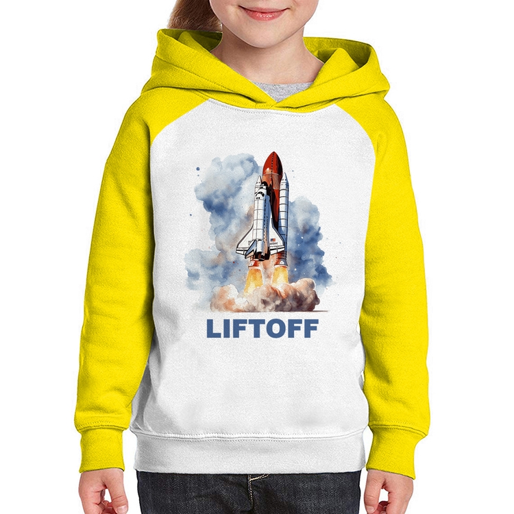 Moletom Infantil Liftoff: Lançamento do Ônibus Espacial - Branco/Amarelo