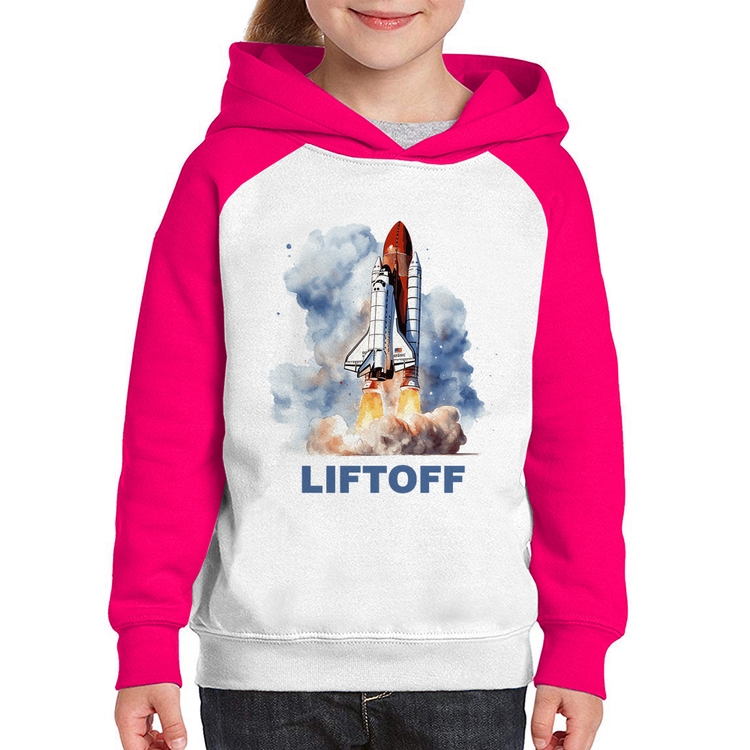 Moletom Infantil Liftoff: Lançamento do Ônibus Espacial - Branco/Rosa