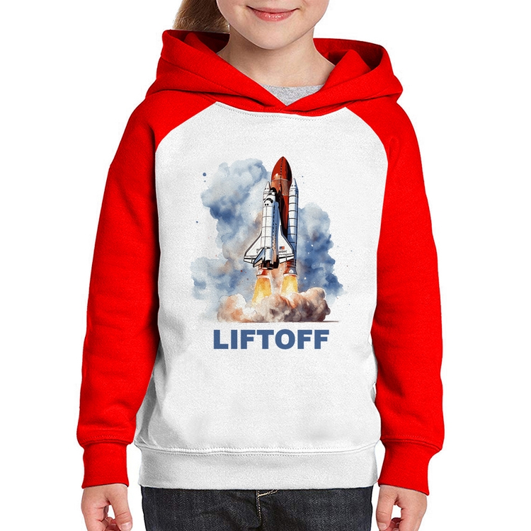 Moletom Infantil Liftoff: Lançamento do Ônibus Espacial - Branco/Vermelho