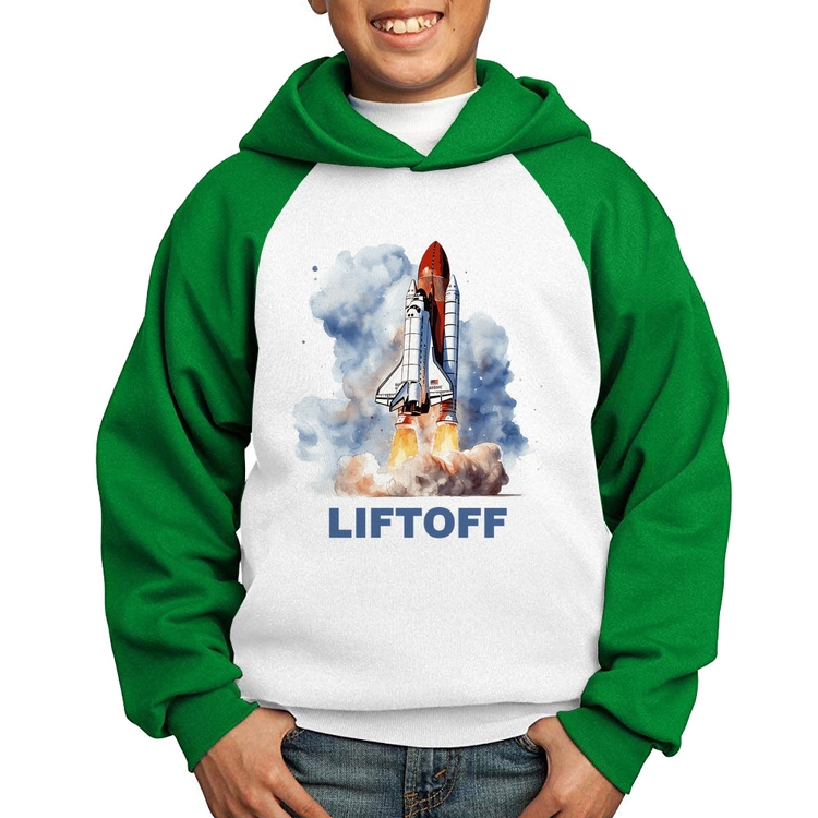 Moletom Infantil Liftoff: Lançamento do Ônibus Espacial - Branco/Verde