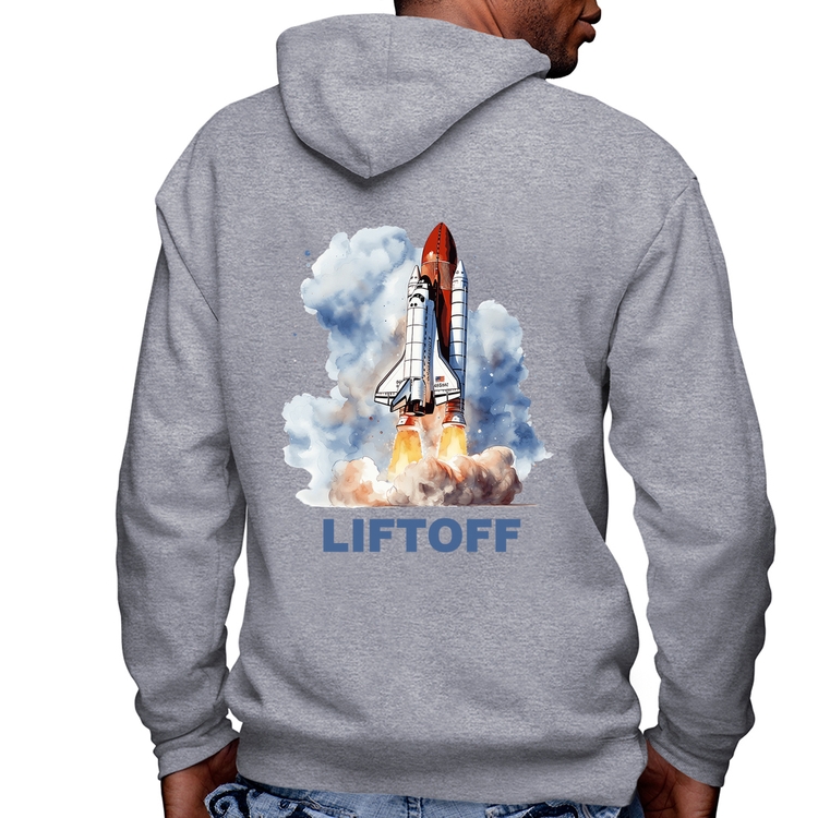 Blusa Moletom Liftoff: Lançamento do Ônibus Espacial Masculina com Capuz e Zíper - Mescla