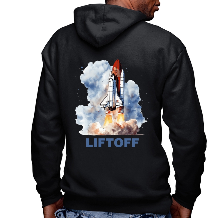Blusa Moletom Liftoff: Lançamento do Ônibus Espacial Masculina com Capuz e Zíper