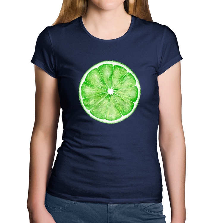 Baby Look Algodão Limão - Marinho