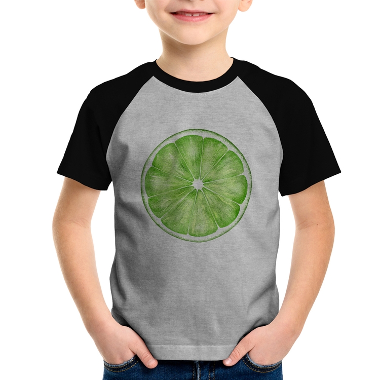 Camiseta Raglan Infantil Limão - Cinza/Preto
