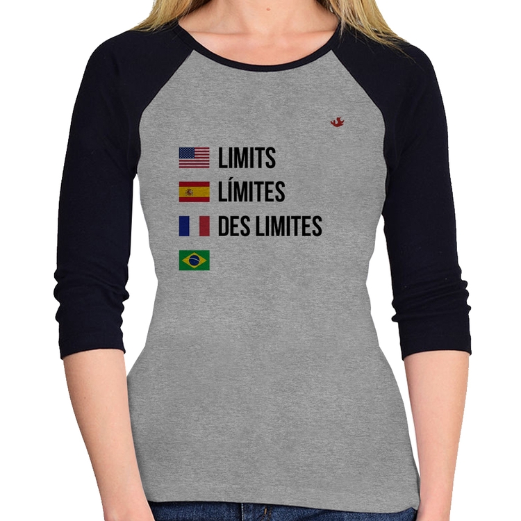Baby Look Raglan Limites Manga 3/4 - Cinza/Preto