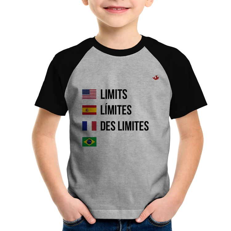 Camiseta Raglan Infantil Limites - Cinza/Preto