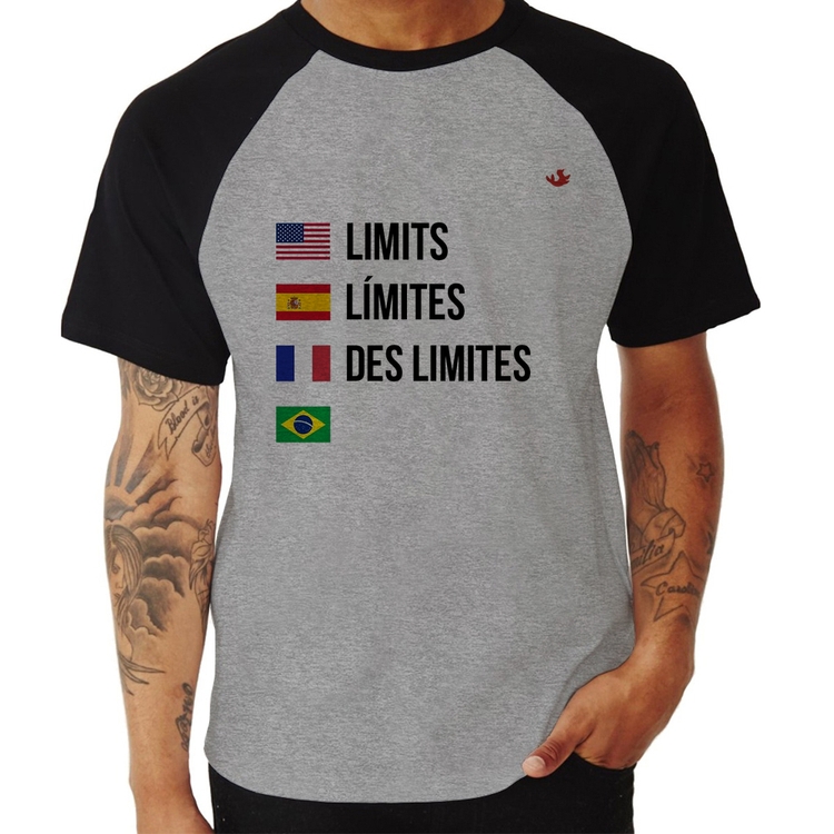 Camiseta Raglan Limites - Cinza/Preto