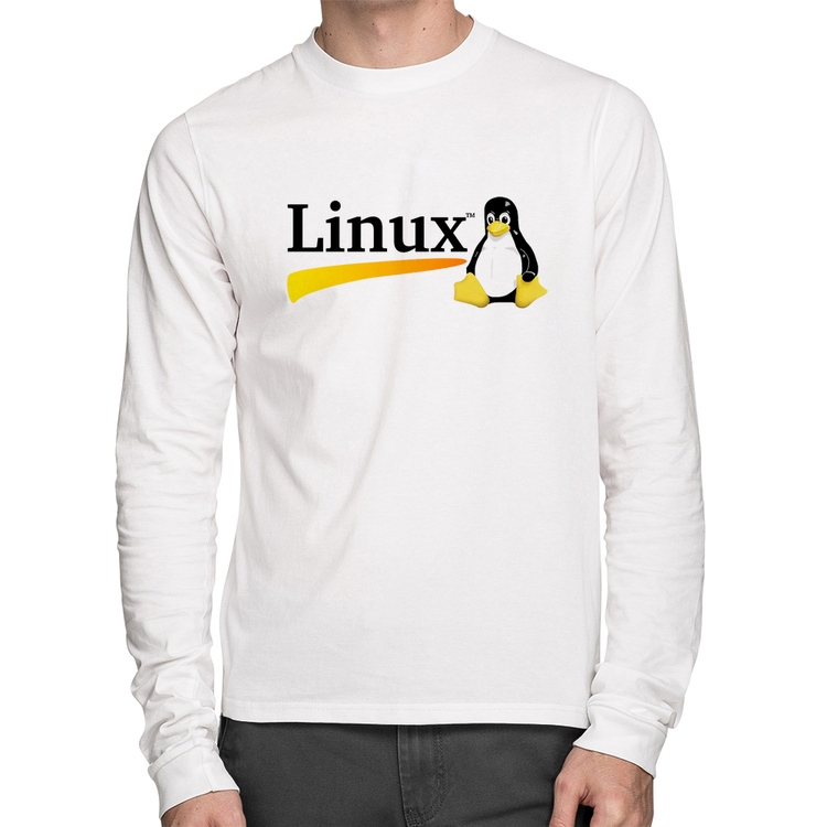 Camiseta Algodão Linux Manga Longa - Branca